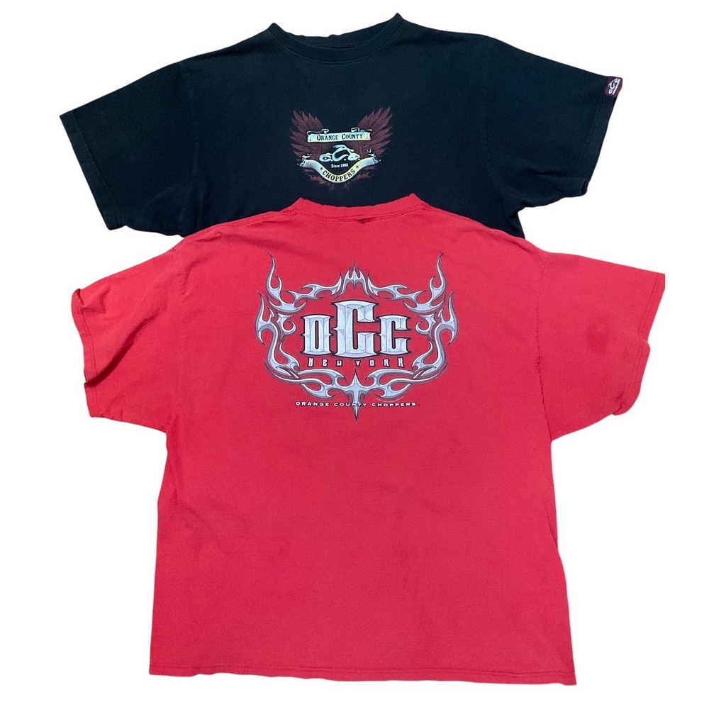 Vtg 90s Orange County Choppers T-Shirts Mens 2XL Black Red OCC Biker Graphic Tee